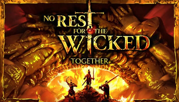 Official No Rest for the Wicked cover art showing a warrior overlooking a dark fantasy city
