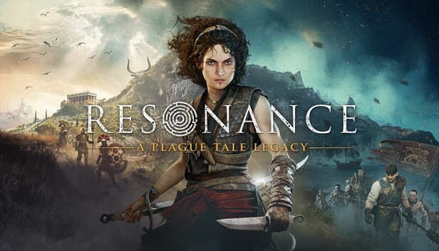 Official Resonance A Plague Tale Legacy key art featuring Sophia beside a golden labyrinth motif