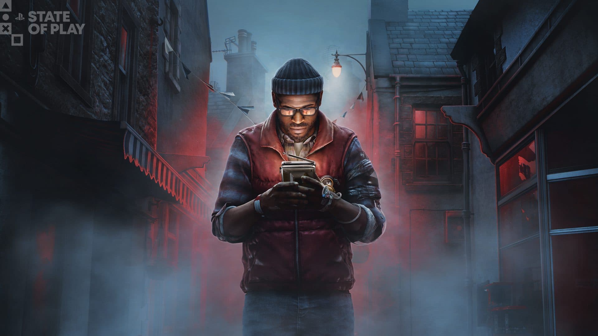 Official Silent Hill Townfall artwork showing a figure and a glowing portable CRT television in fog