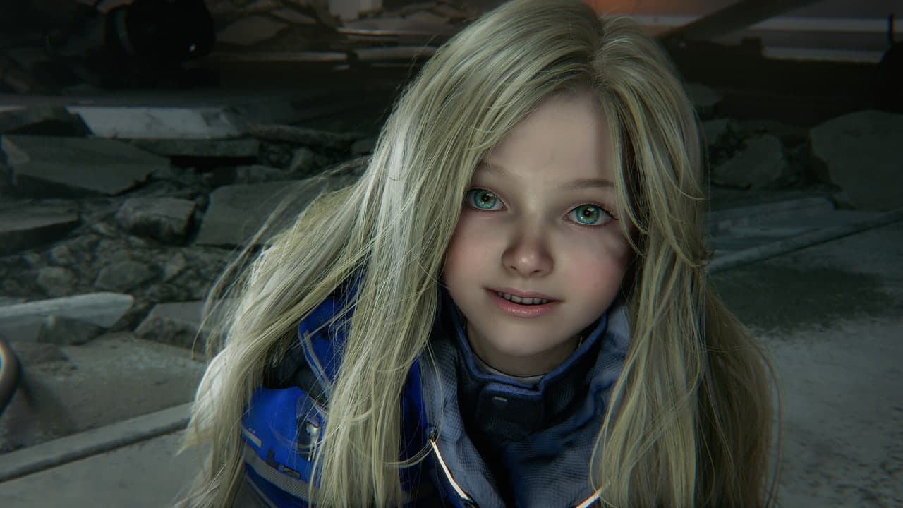 A close-up of Diana in an official Pragmata cinematic screenshot.