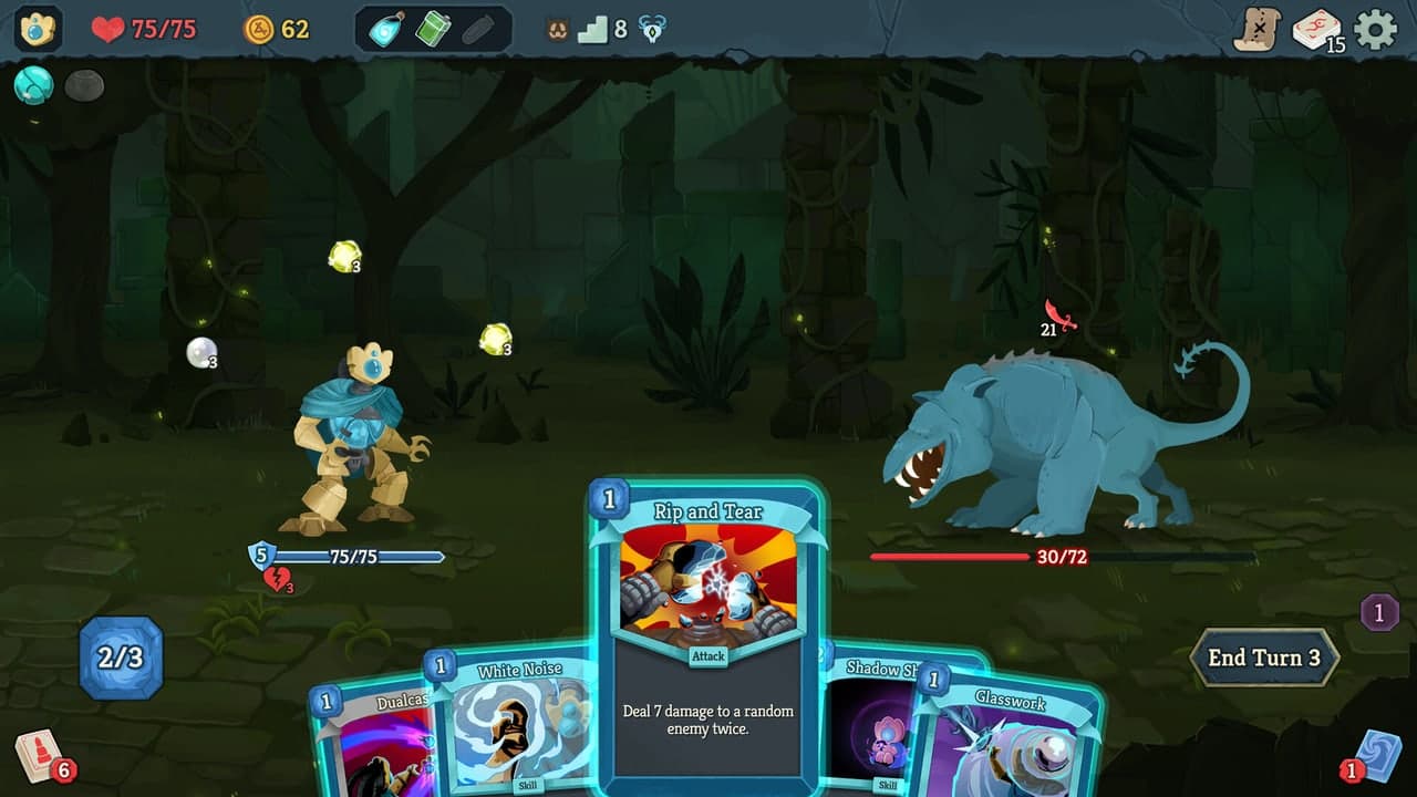 A card hand and a single-character encounter in Slay the Spire 2.